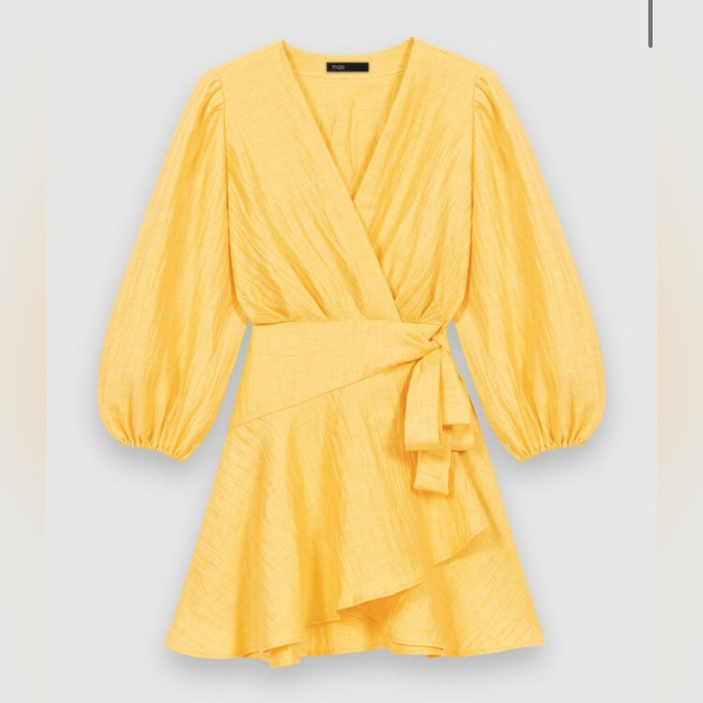 MAJE Yellow Wrap Short Dress - medium
